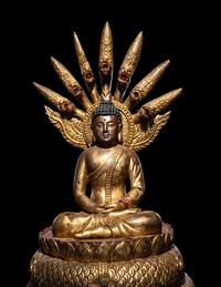 A Large Thait Gilt and Red Lacquered Wood Figure of Buddha