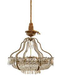 An Italian Beaded Gilt Metal Six-Light Chandelier with a Rope Canopy