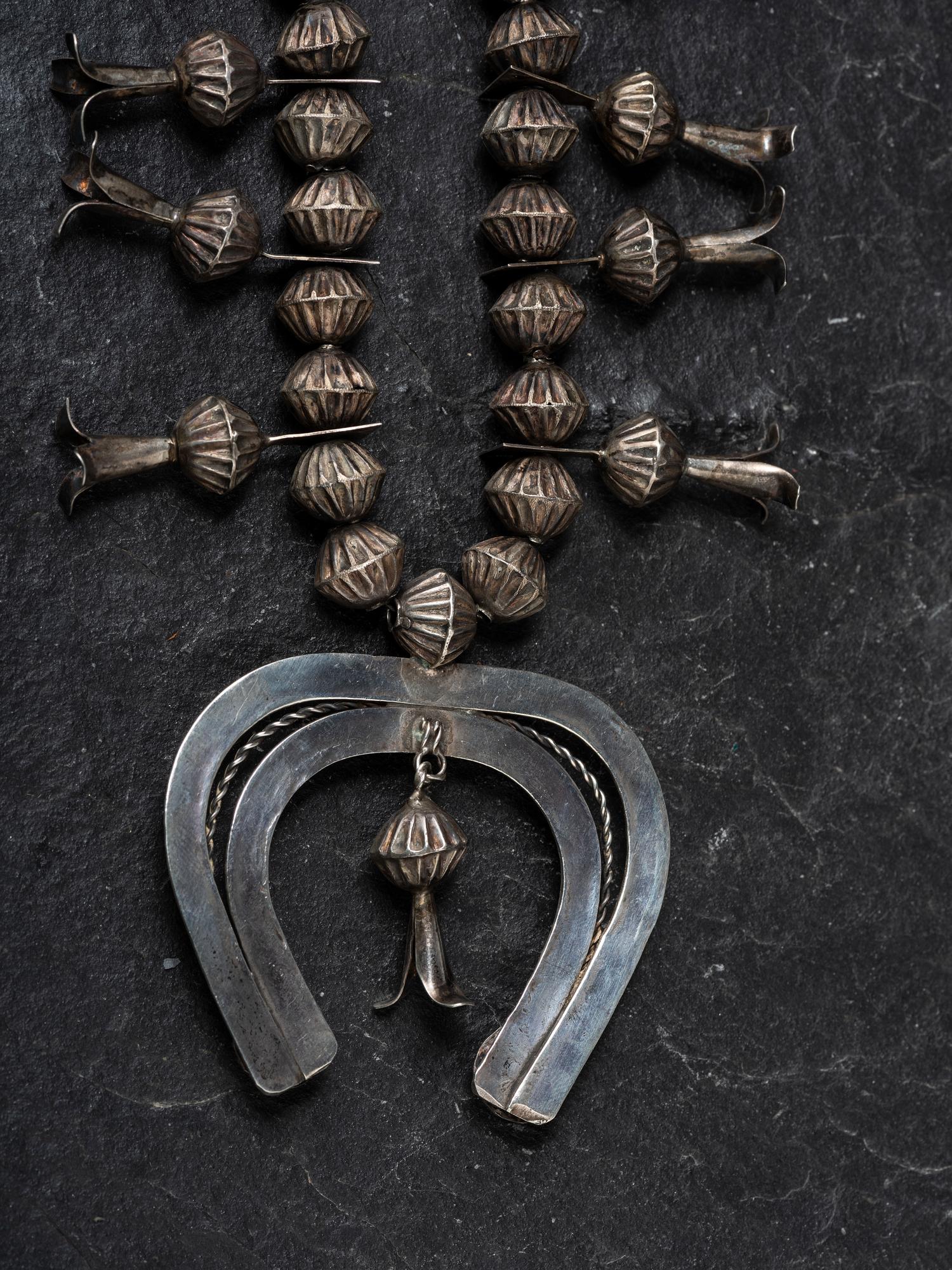 Navajo Silver Squash Blossom Necklace and Matching Earrings