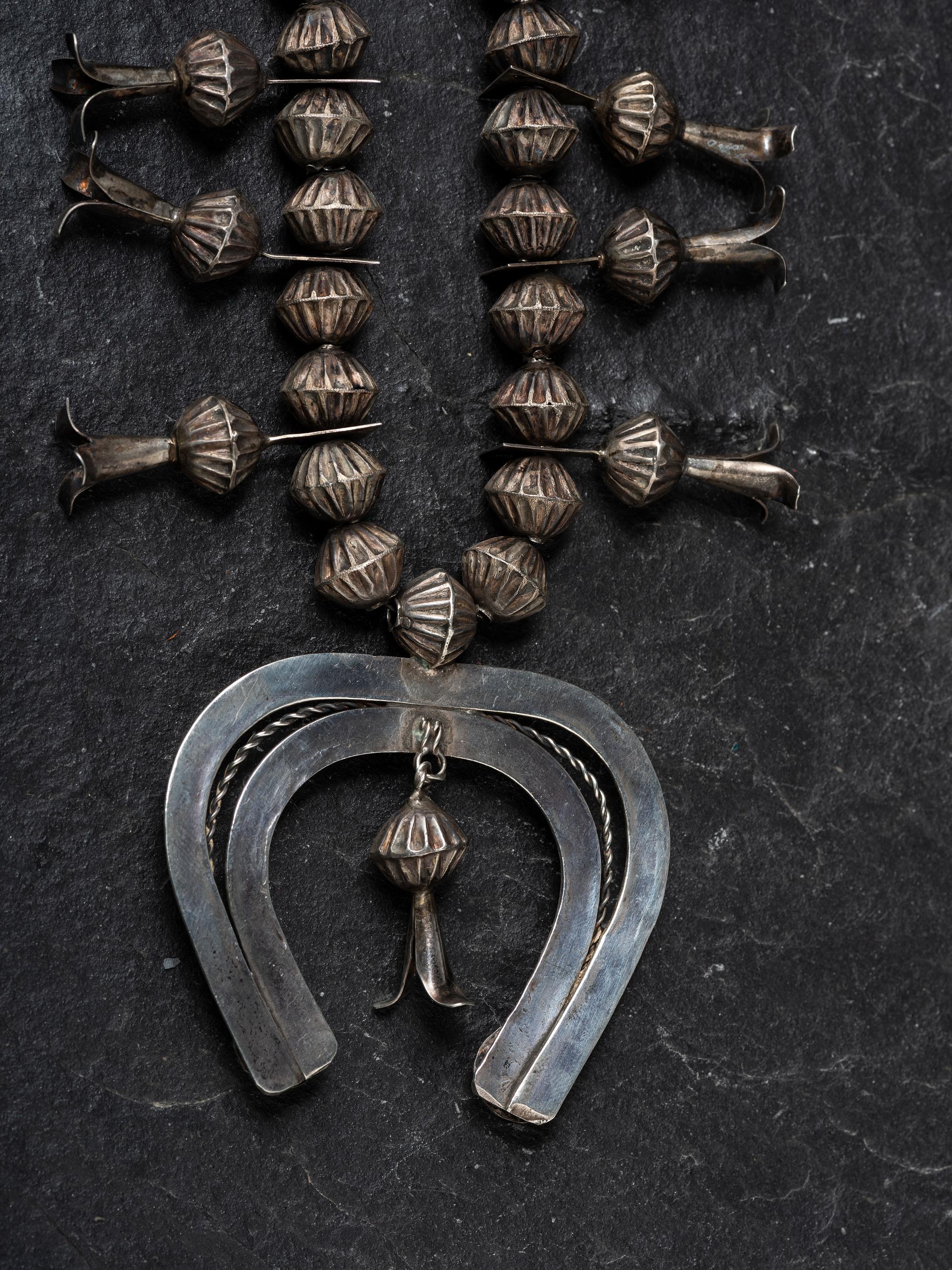 Navajo Silver Squash Blossom Necklace and Matching Earrings