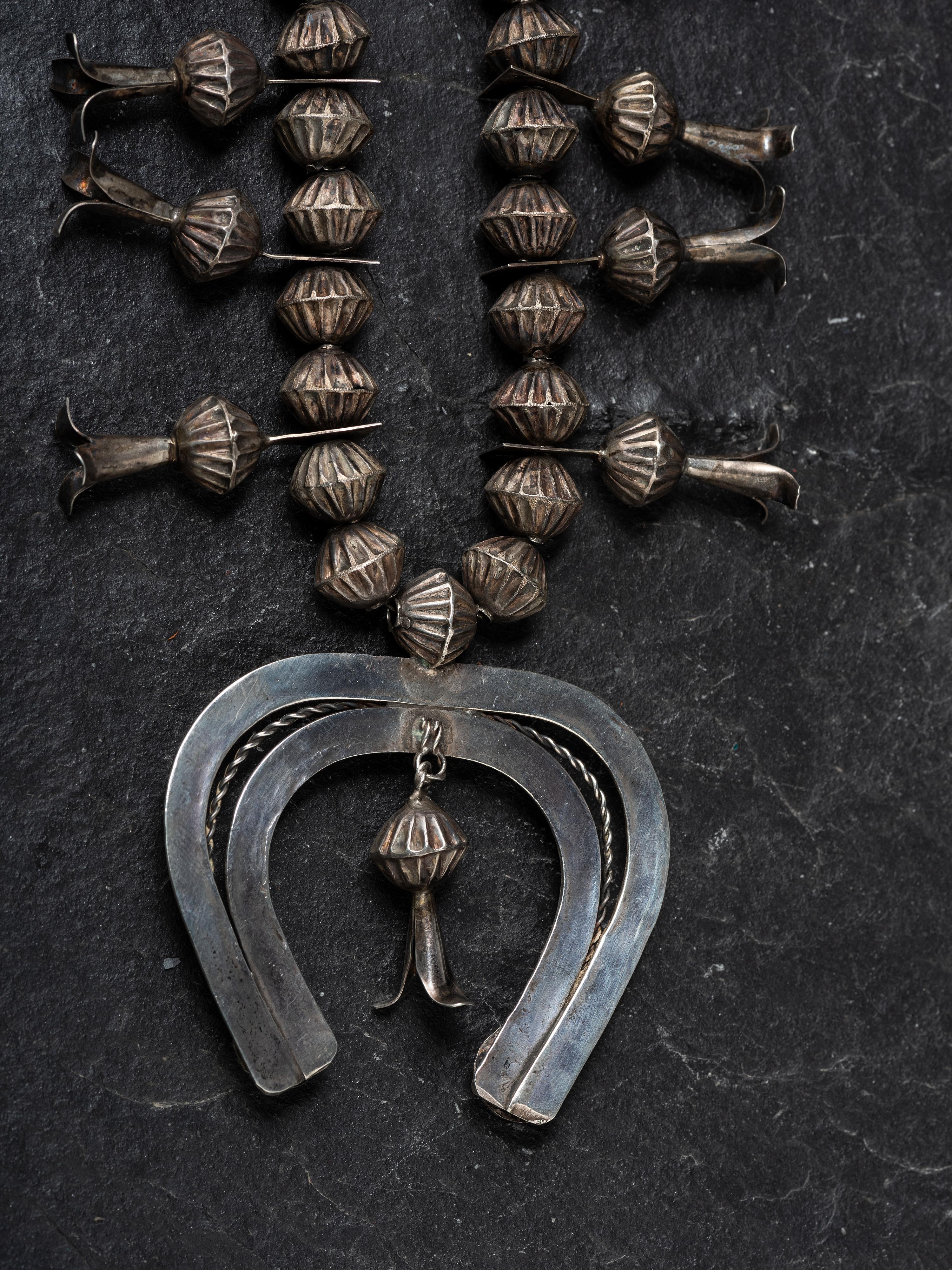 Navajo Silver Squash Blossom Necklace and Matching Earrings