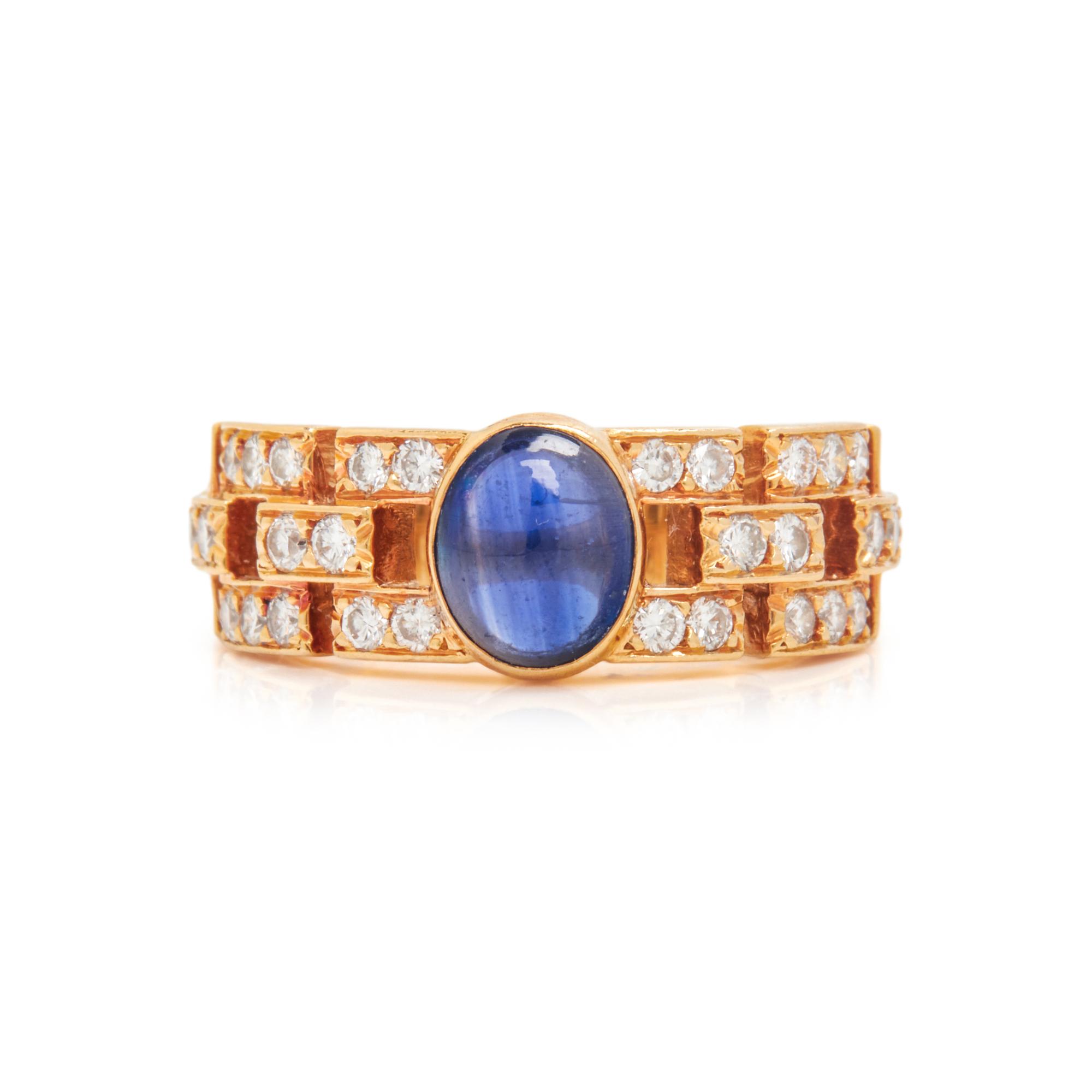 FRENCH, YELLOW GOLD, SAPPHIRE AND DIAMOND RING