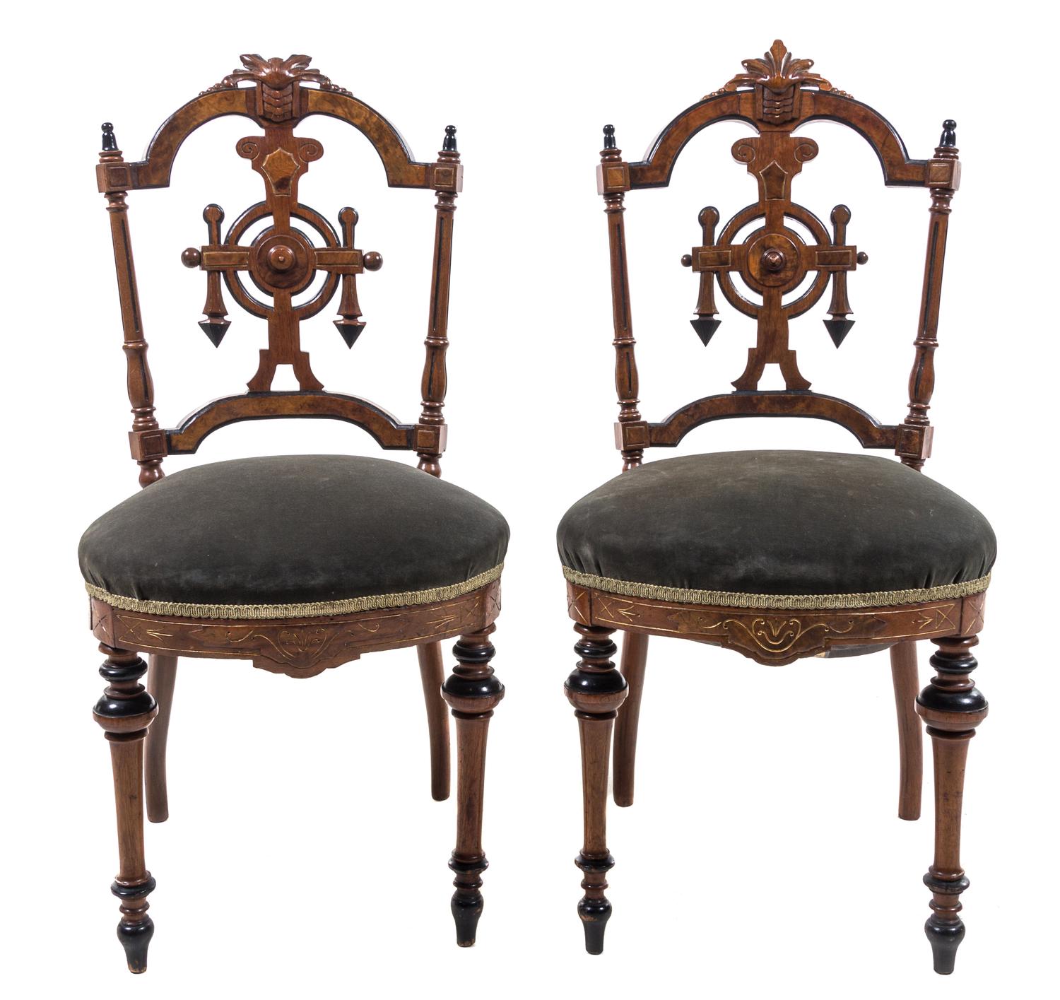 A Pair of Continental Walnut Side Chairs Height 36 1/2 inches. — 20TH CENTURY