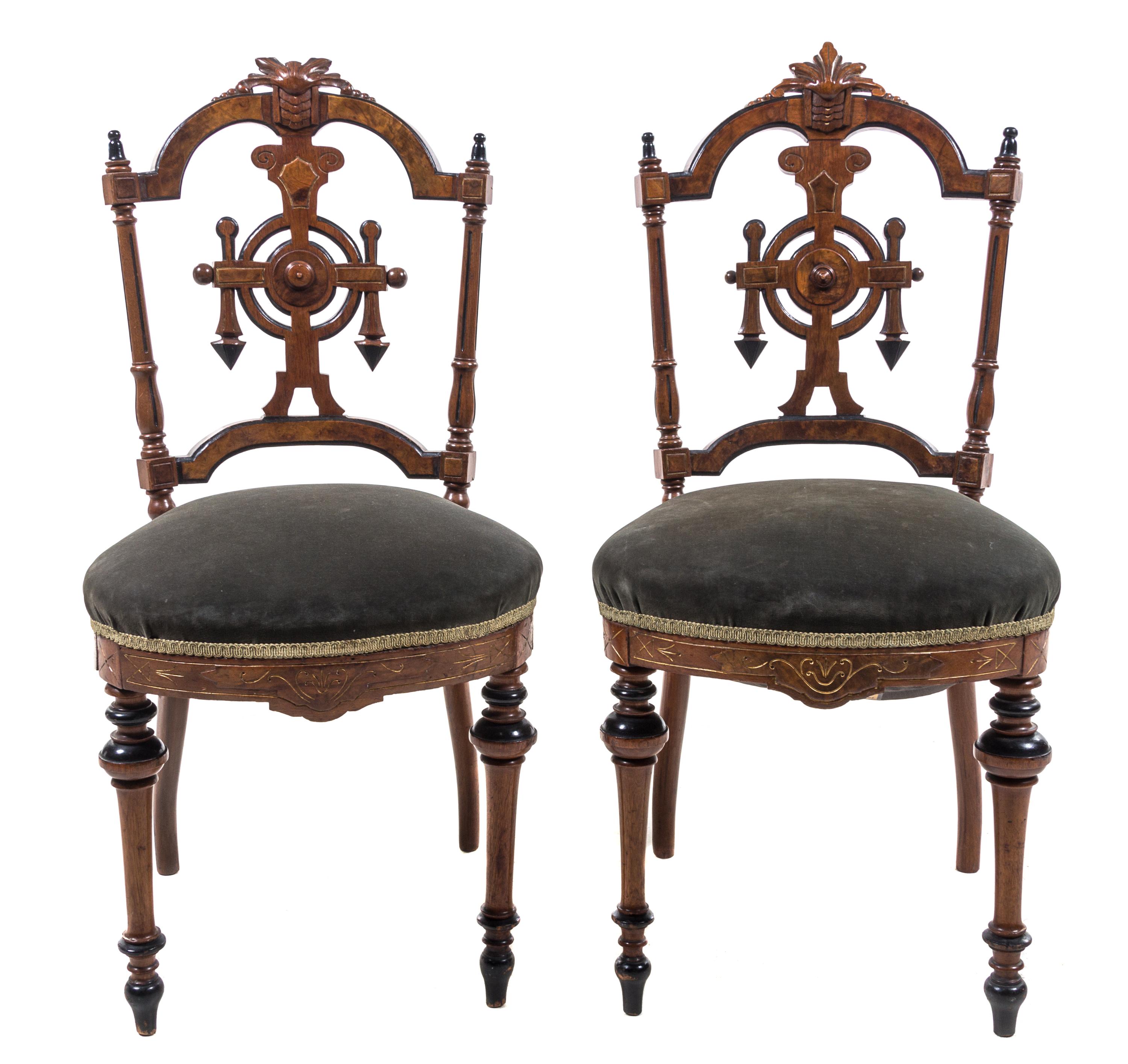 A Pair of Continental Walnut Side Chairs Height 36 1/2 inches. — 20TH CENTURY