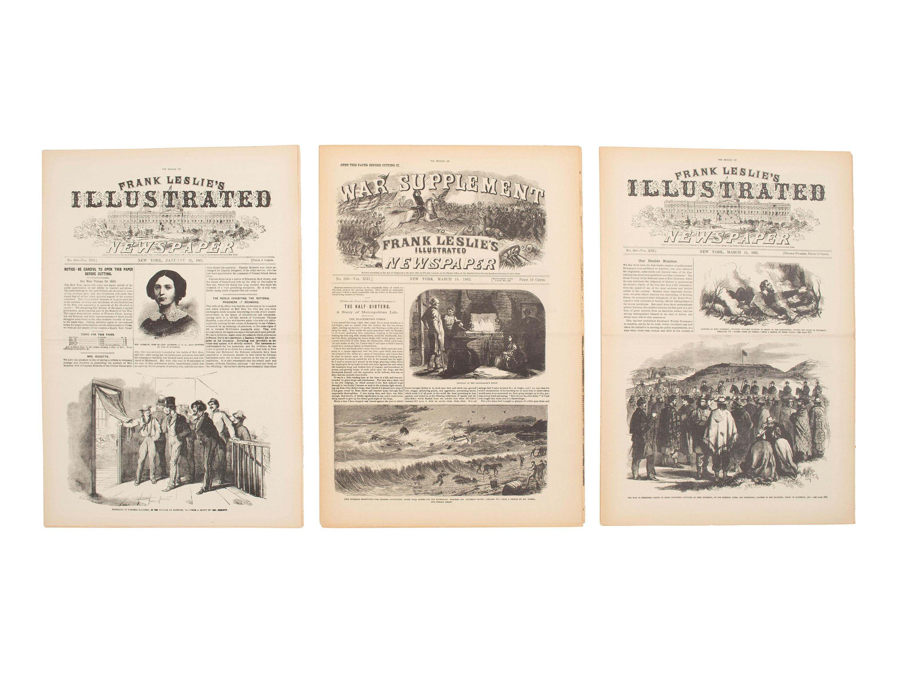 [CIVIL WAR]. Frank Leslie's Illustrated Newspaper . Bound vols. in English and German, ca 1858-1862.