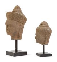 Two Khmer Style Stone Heads of Buddha