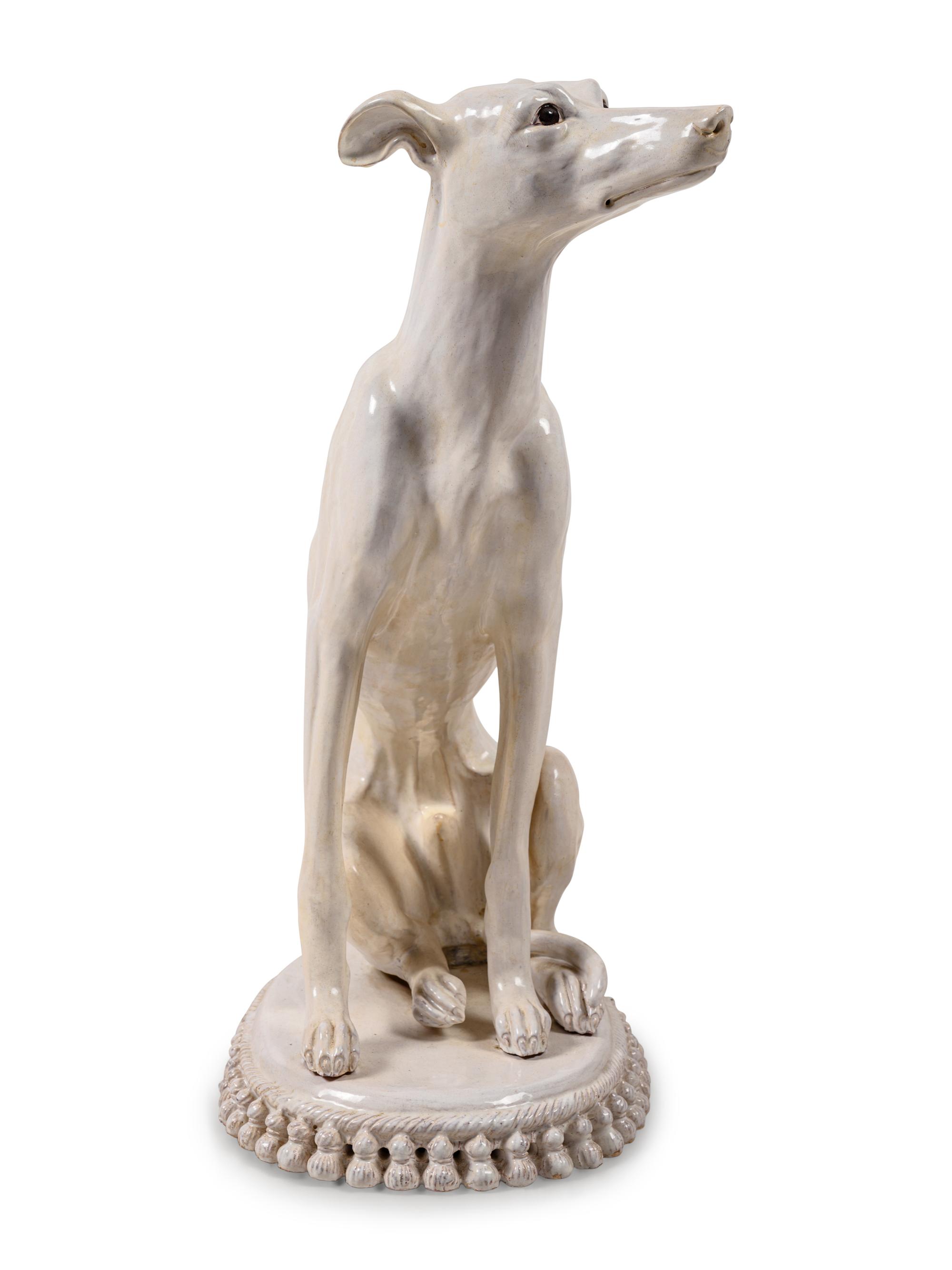 A White Glazed Terra Cotta Whippet