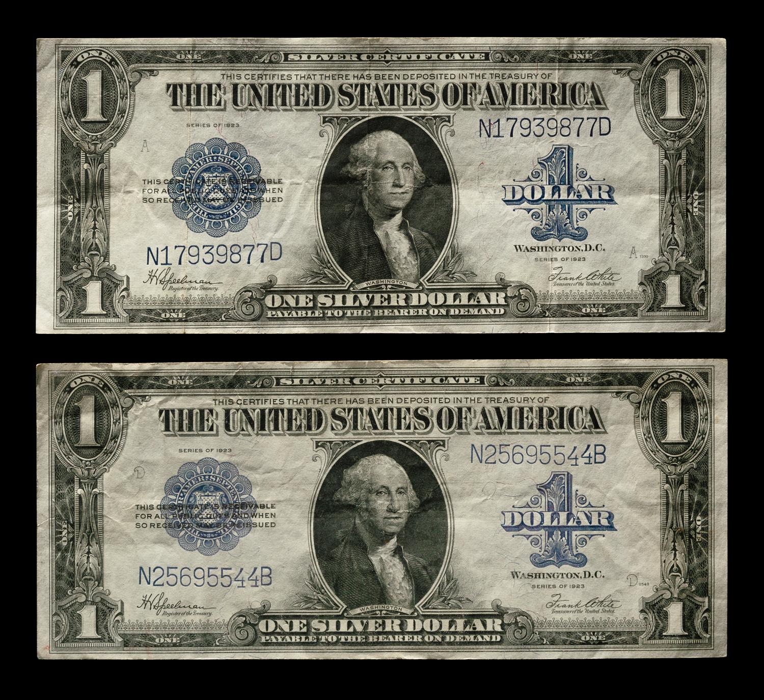 Two United States Series 1923 $1 Silver Certificates