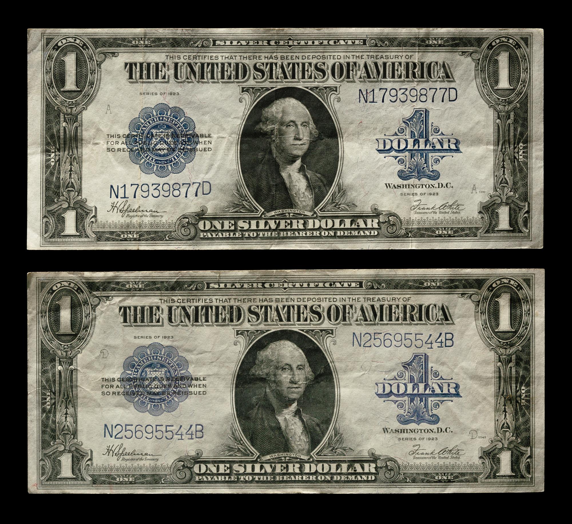 Two United States Series 1923 $1 Silver Certificates