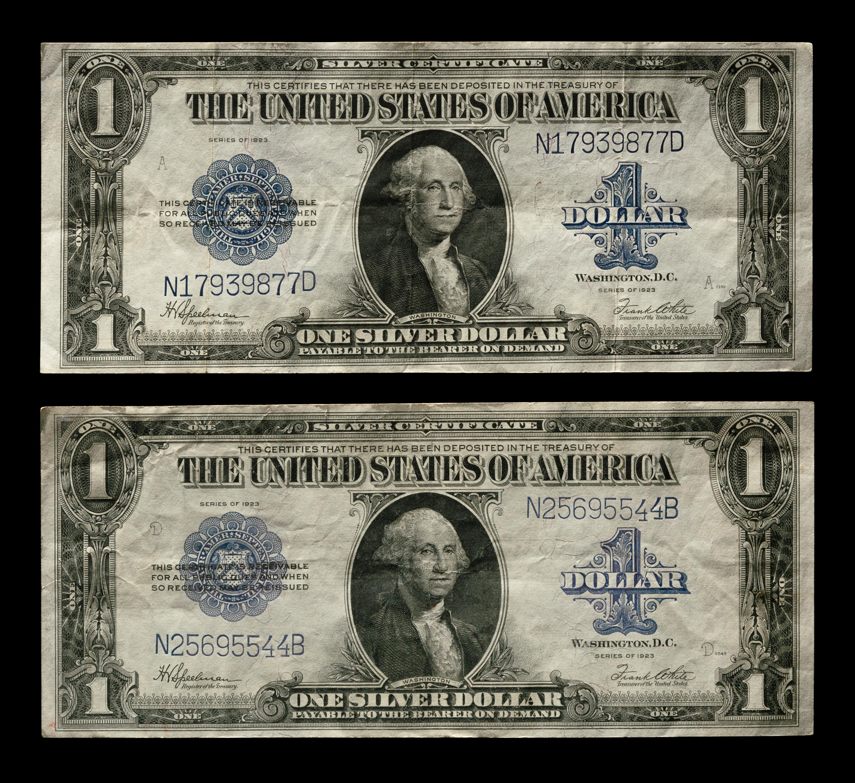 Two United States Series 1923 $1 Silver Certificates