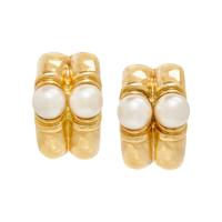 BULGARI, YELLOW GOLD AND CULTURED PEARL EARRINGS