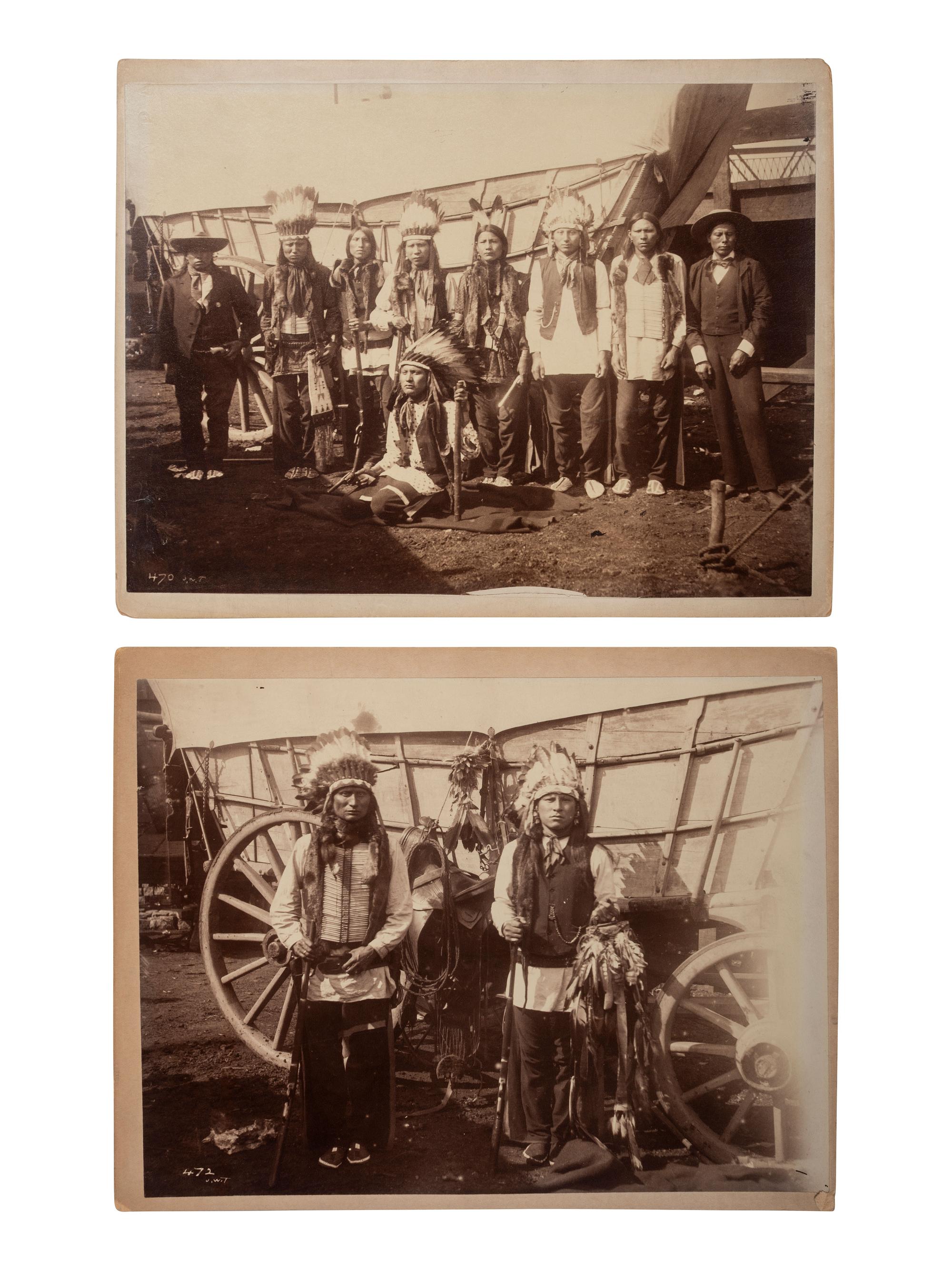 [NATIVE AMERICANS]. Two large format photographs of armed Native American subjects.