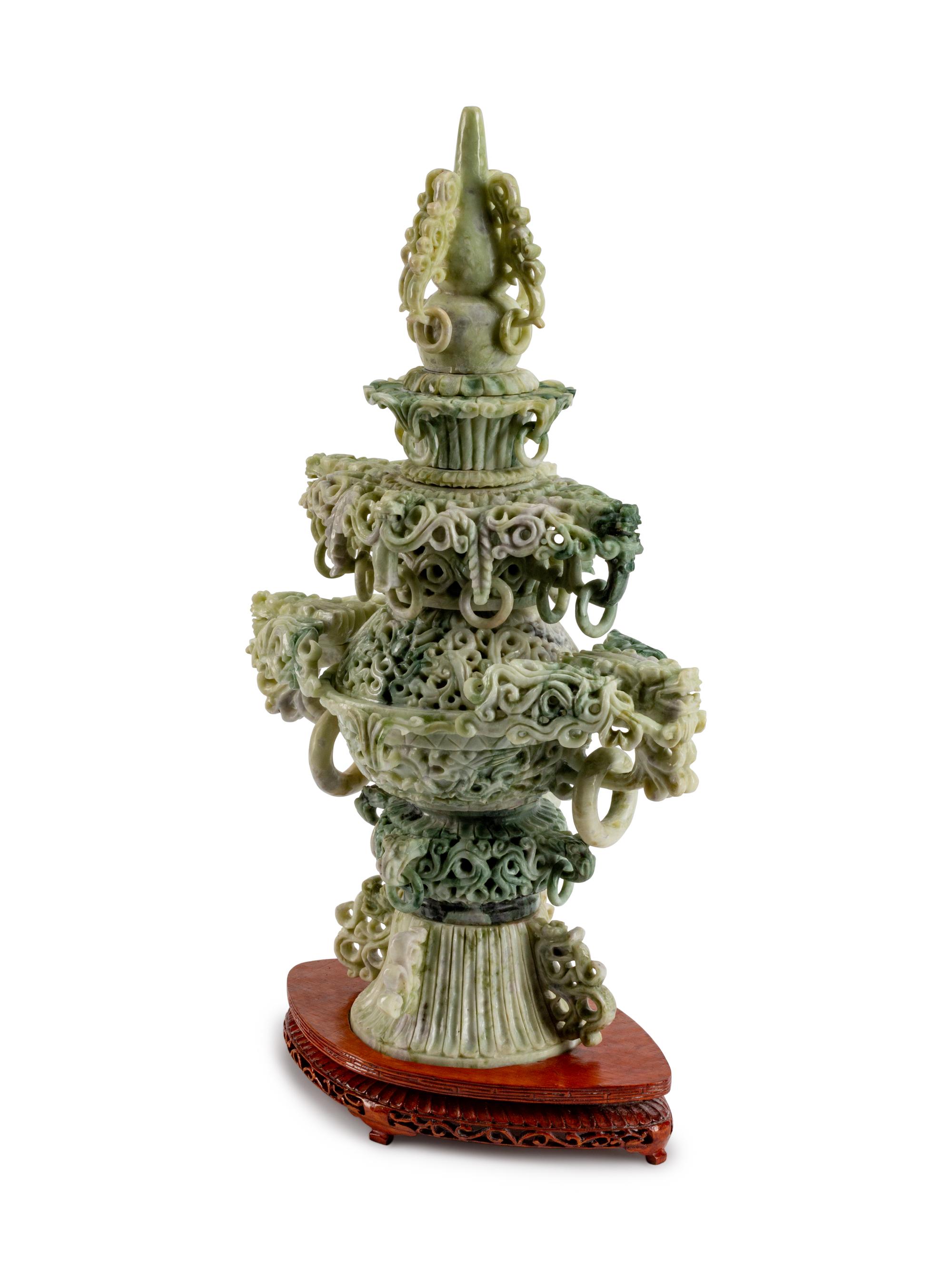 A Chinese Pierce-Carved Hardstone Incense Burner