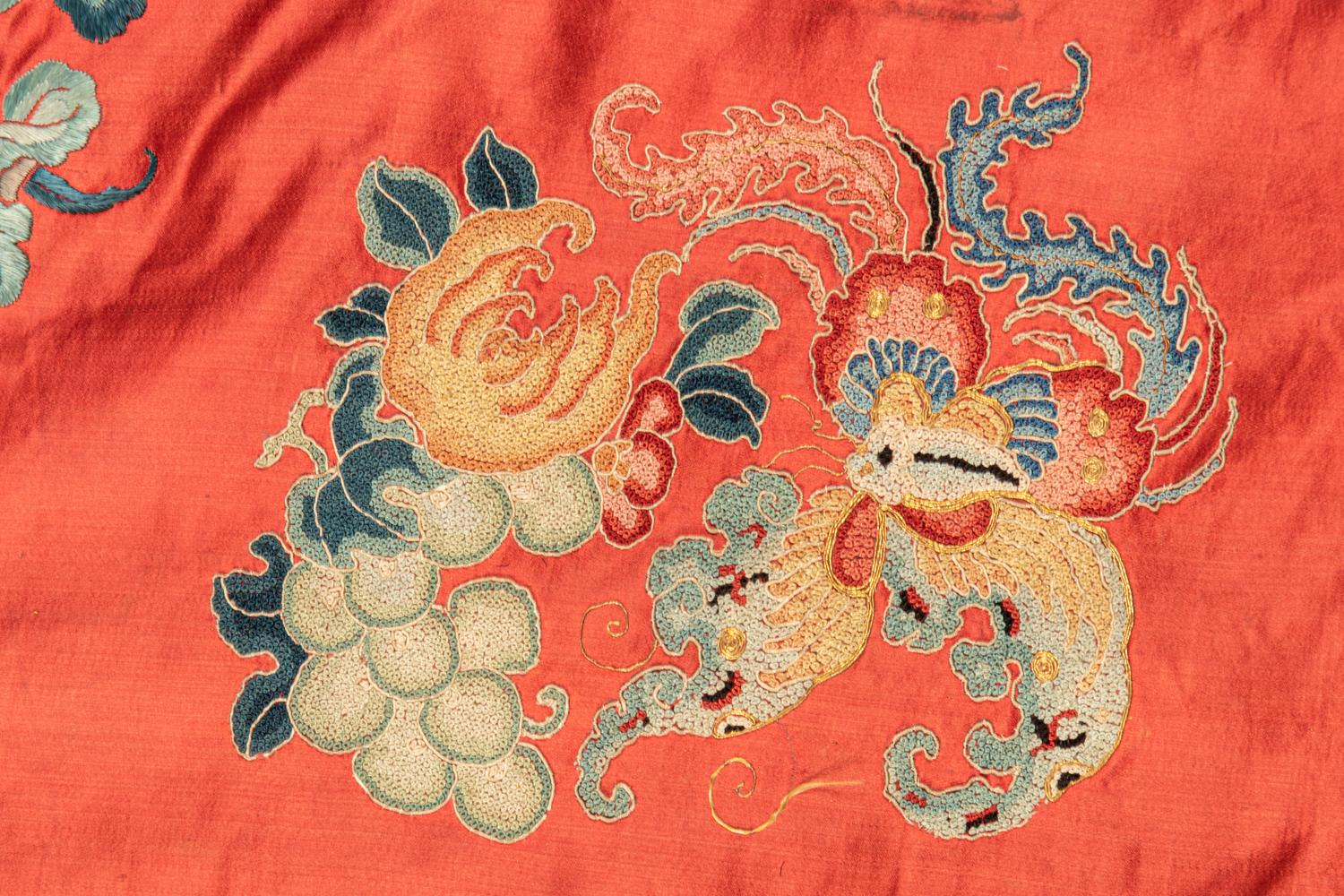 Two Red Ground Embroidered Silk Lady's Robes