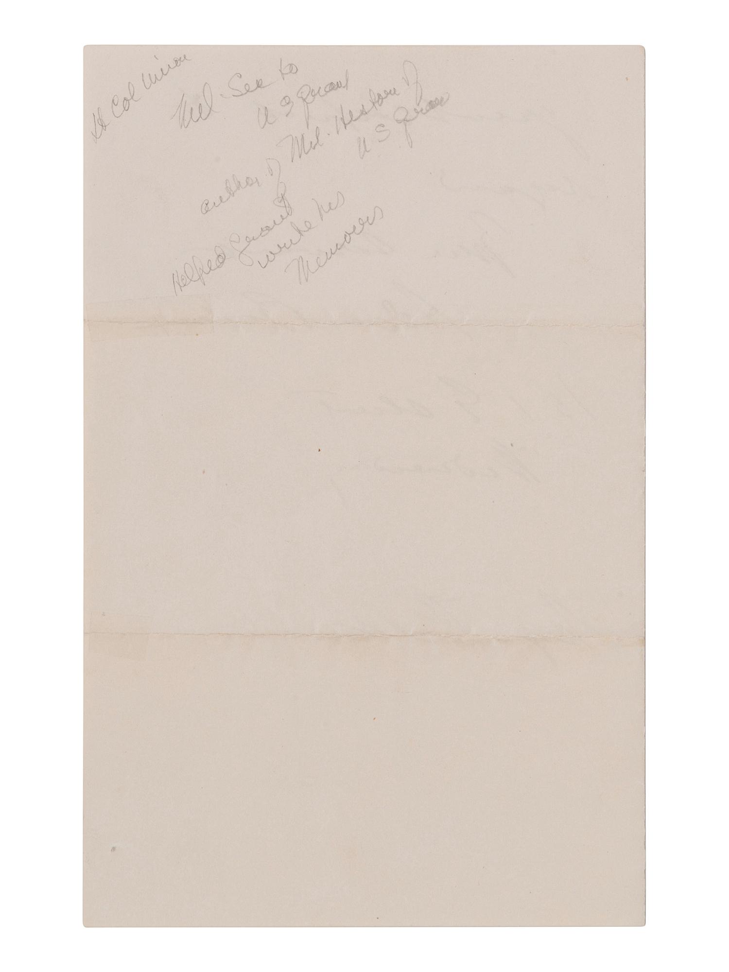[CIVIL WAR]. BADEAU, Adam (1831-1895). ALS to Miss Kittie Hilt. [Washington, DC], n.d.