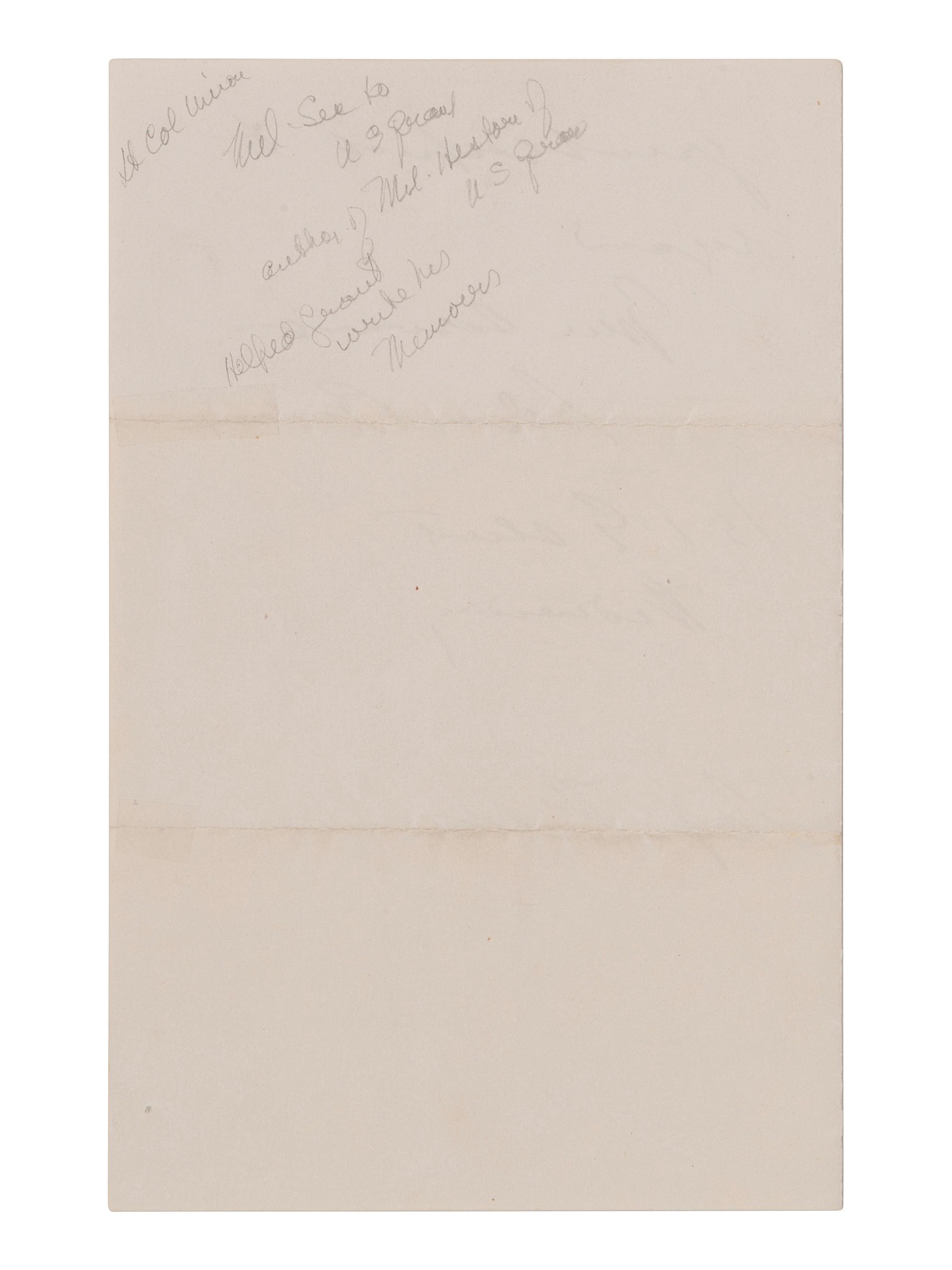 [CIVIL WAR]. BADEAU, Adam (1831-1895). ALS to Miss Kittie Hilt. [Washington, DC], n.d.