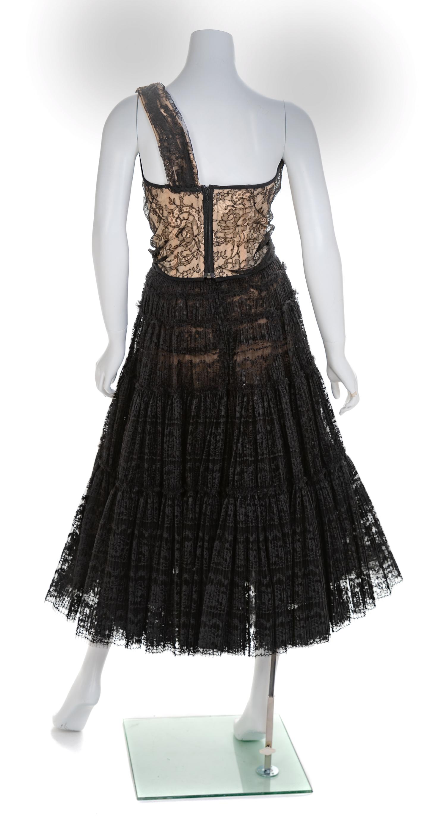 Vivienne Westwood Two Piece Bustier with Sheer Pleated Lace Skirt, 1990-2000s Corset size label: 14; Skirt size label: 10