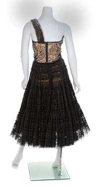 Vivienne Westwood Two Piece Bustier with Sheer Pleated Lace Skirt, 1990-2000s Corset size label: 14; Skirt size label: 10