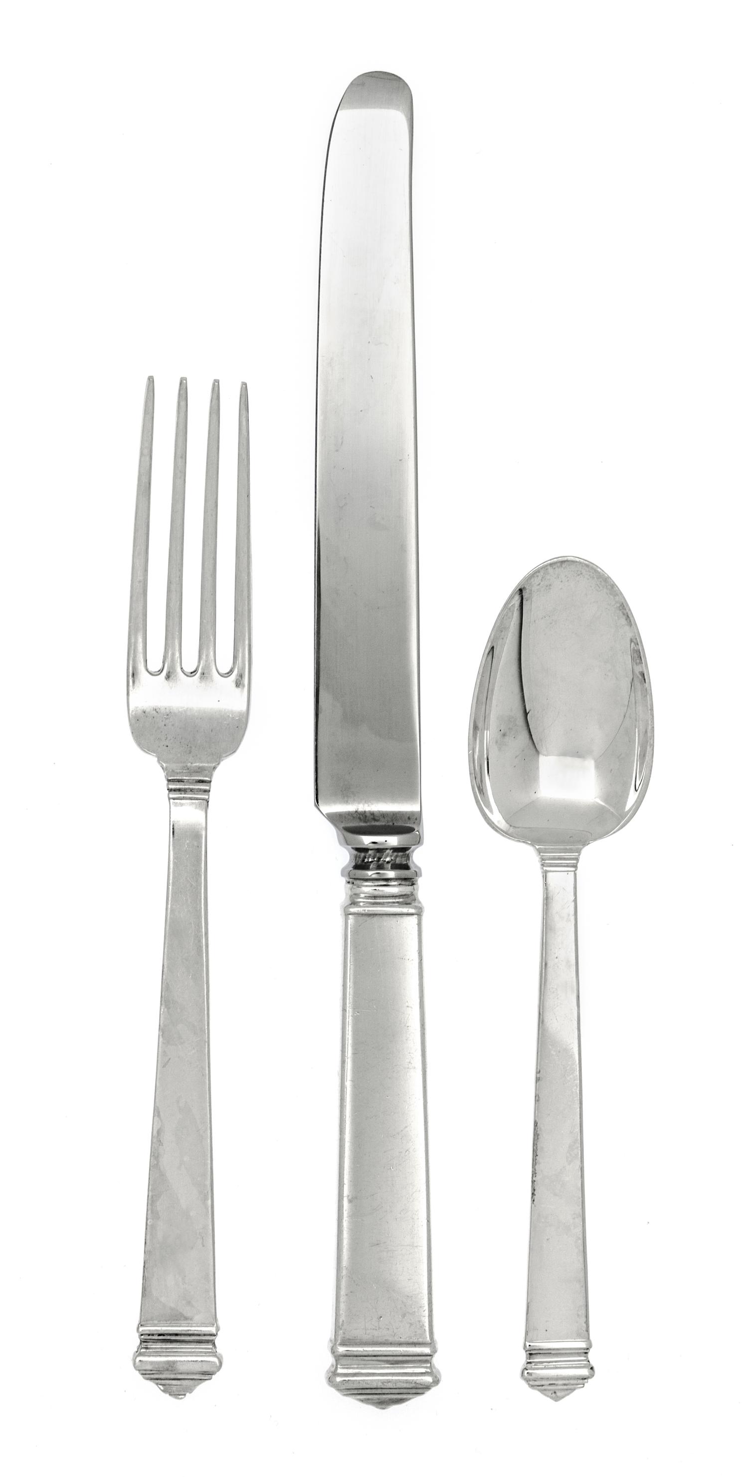 An American Silver Flatware Service, Tiffany & Co., New York, NY, Hampton pattern, comprising: 12 cream soup spoons 12 luncheon forks 1