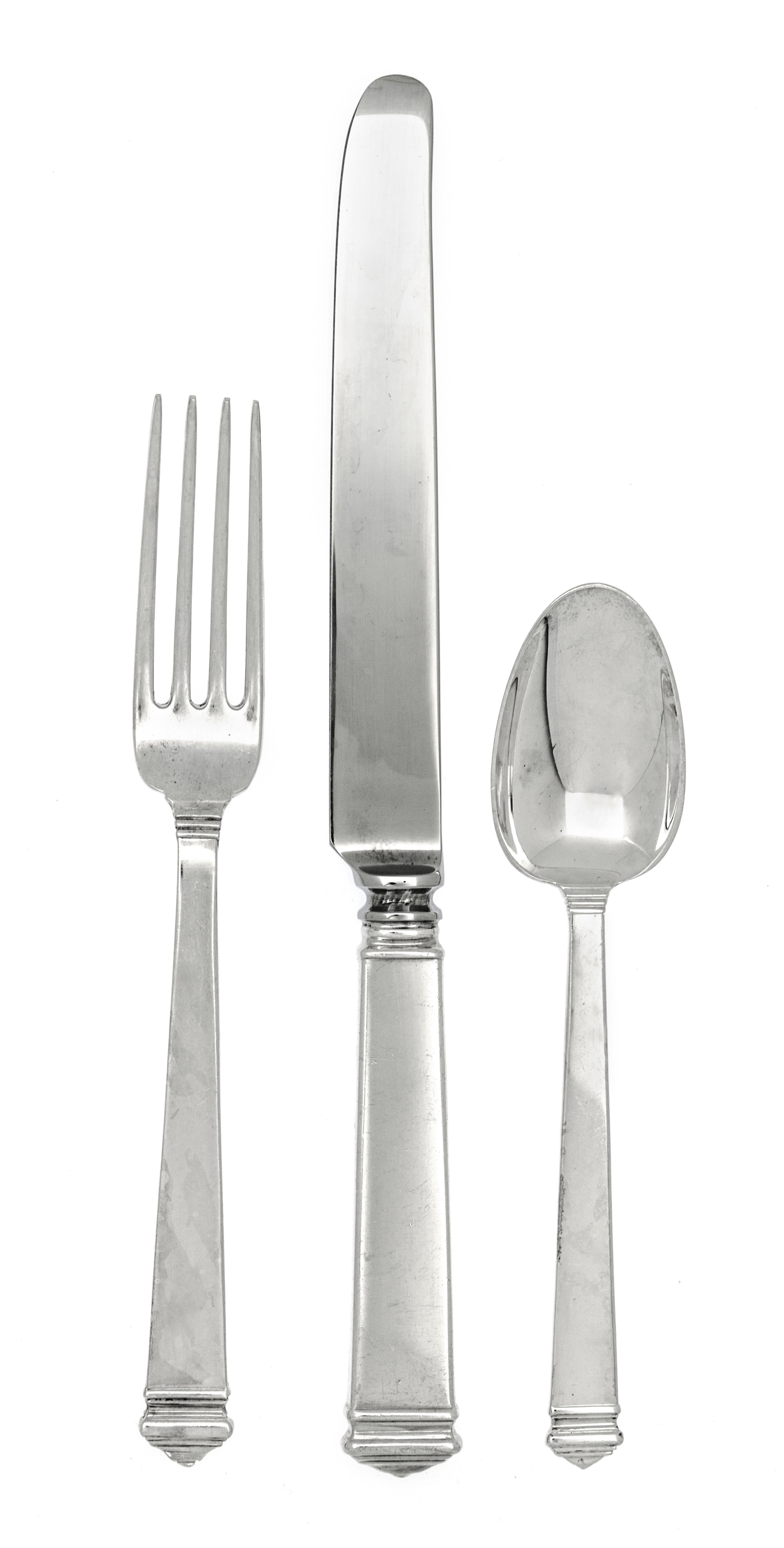 An American Silver Flatware Service, Tiffany & Co., New York, NY, Hampton pattern, comprising: 12 cream soup spoons 12 luncheon forks 1