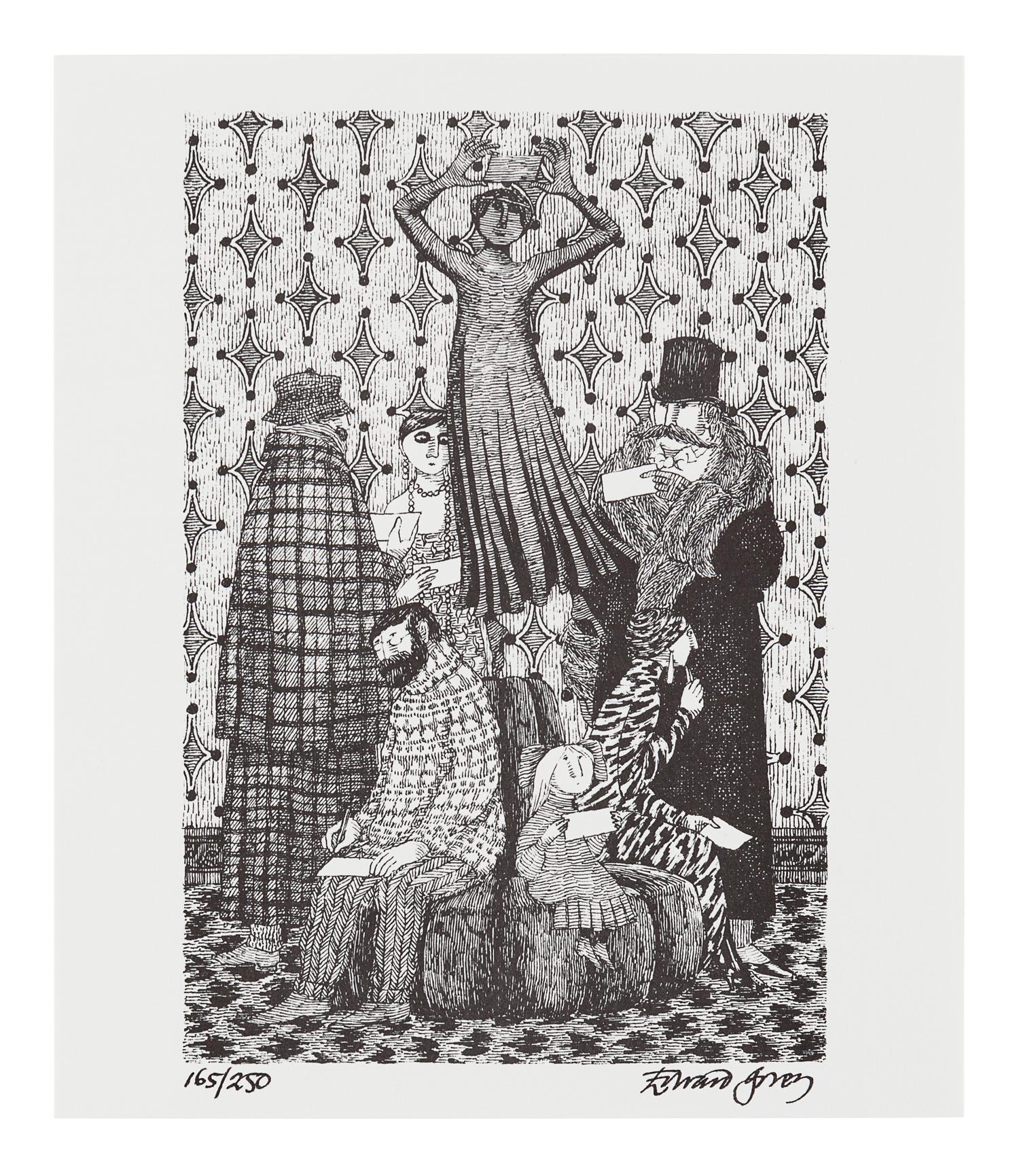 GOREY, Edward (1925-2000). The Betrayed Confidence: Seven Series of Dogear Wryde Postcard s. Orleans, MA: Parnassus Imprints, 1992.