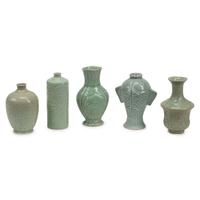 Five Chinese Celadon Glazed Porcelain Vases