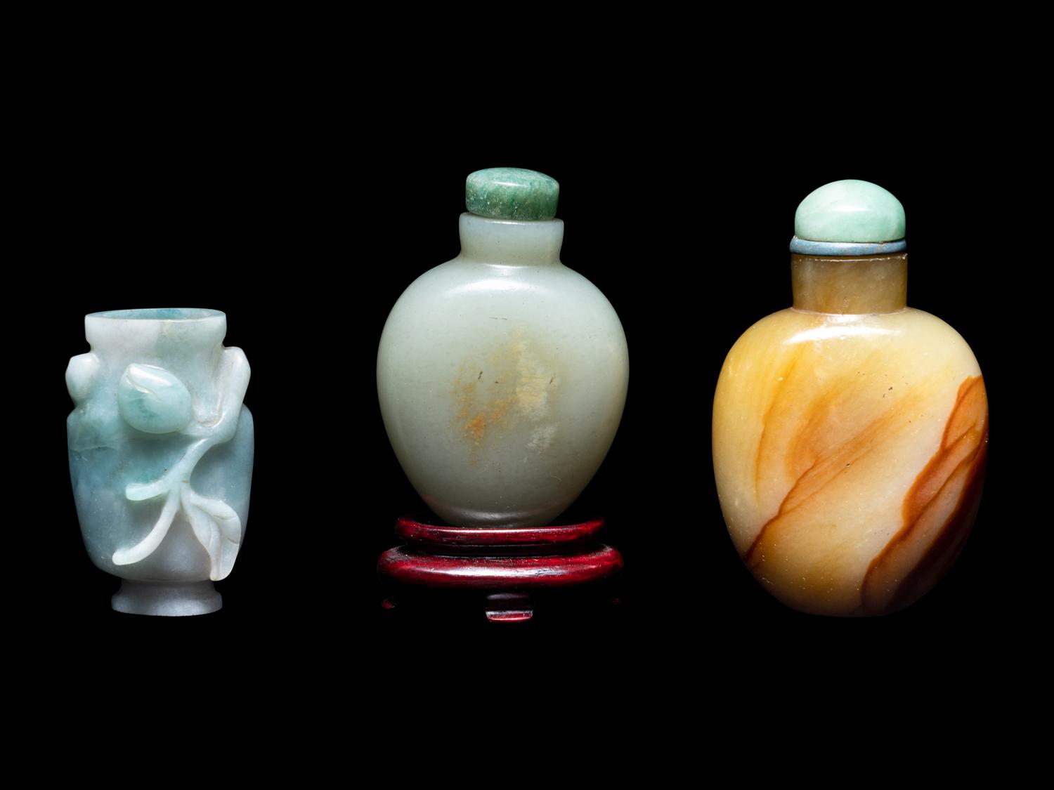 Three Chinese Jade and Jadeite Snuff Bottles