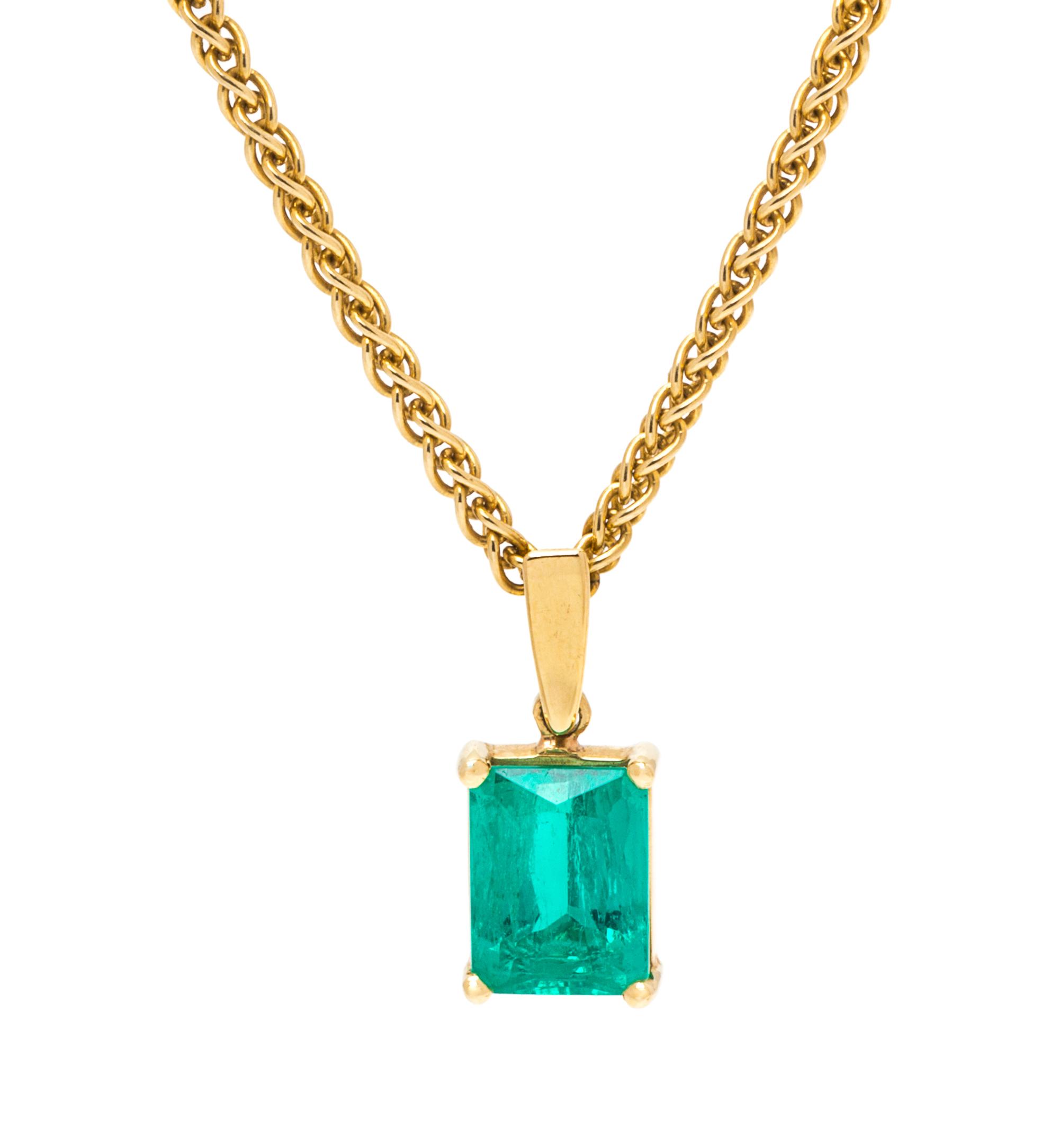A Yellow Gold and Emerald Pendant, 5.80 dwts.