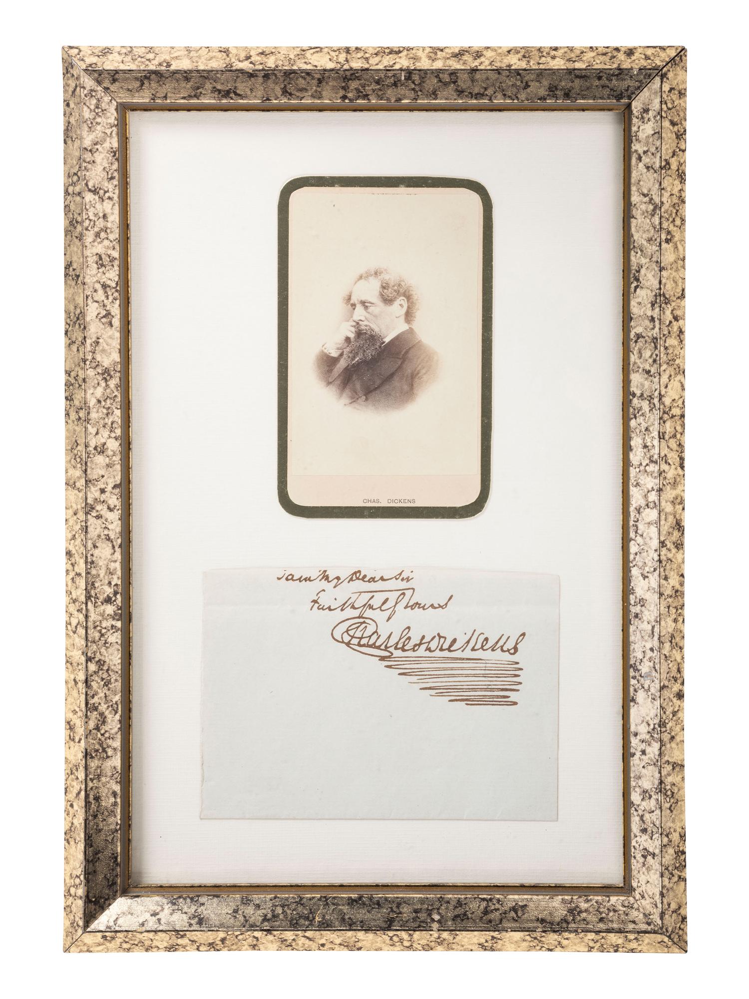 DICKENS, Charles (1812-1870). A group of 8 cartes de visite and an Autograph Sentiment Signed ("Charles Dickens").