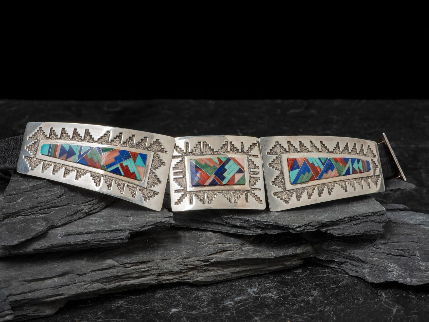 Sterling Silver and Mosaic Inlay Concha Belt