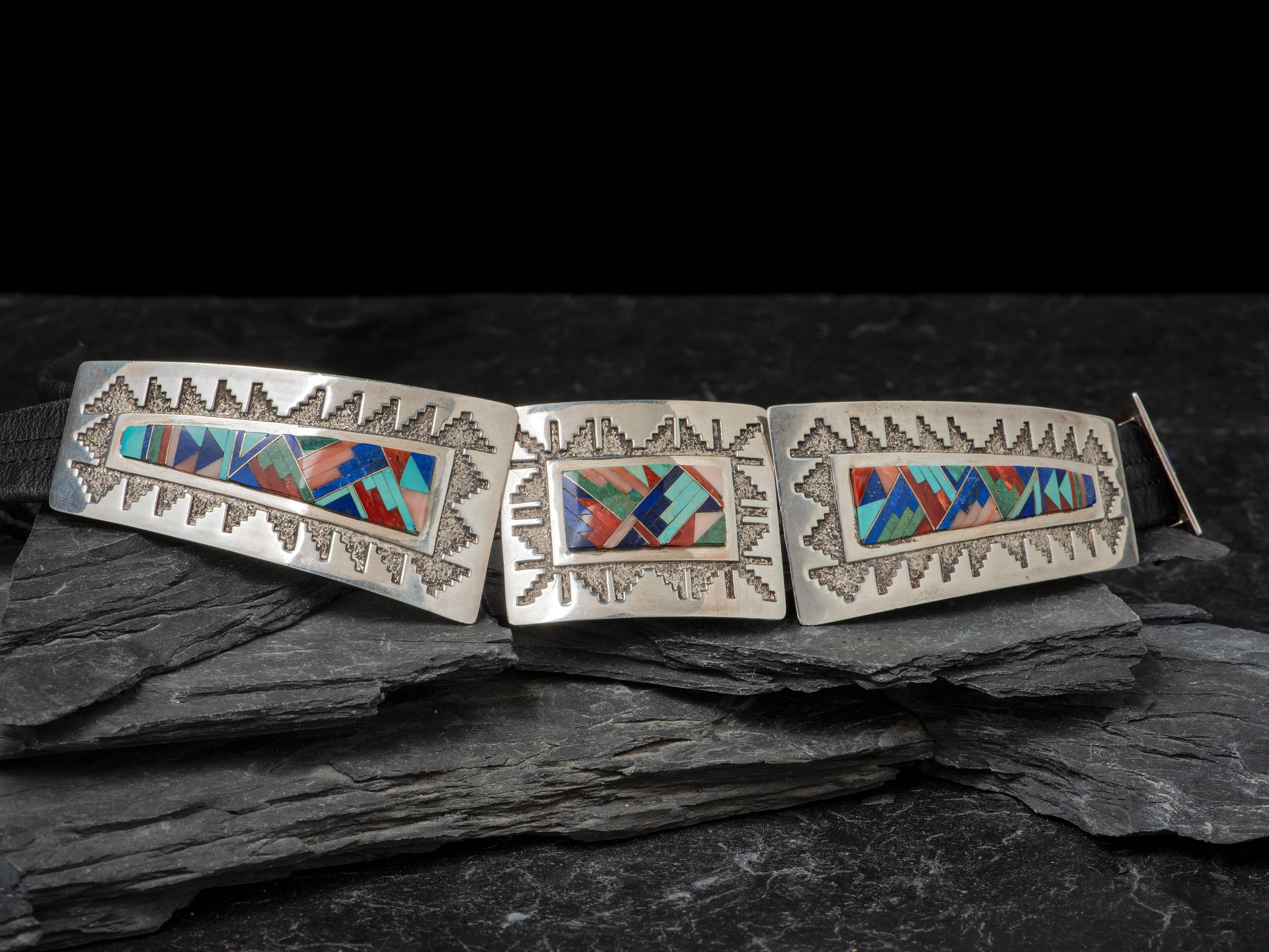 Sterling Silver and Mosaic Inlay Concha Belt