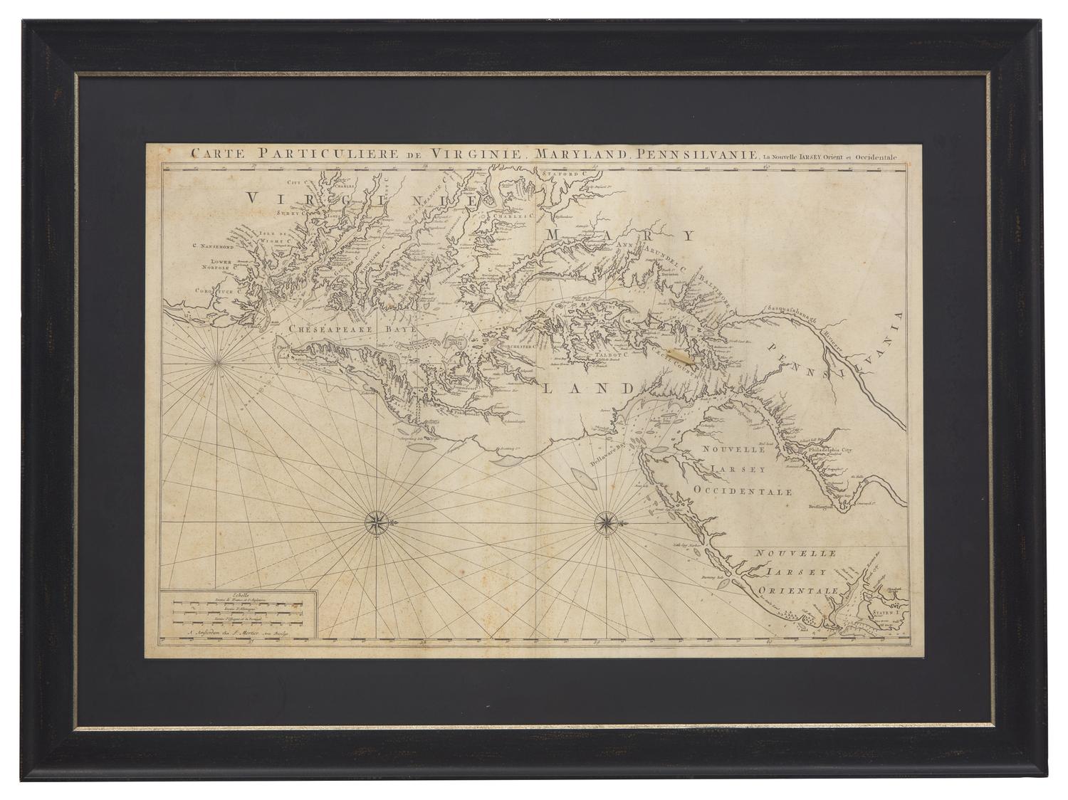 A Map: Carte Particuliere de Virginie, Maryland, Pennsilvanie, La Nouvelle Jarsey. Orient et Occidentale