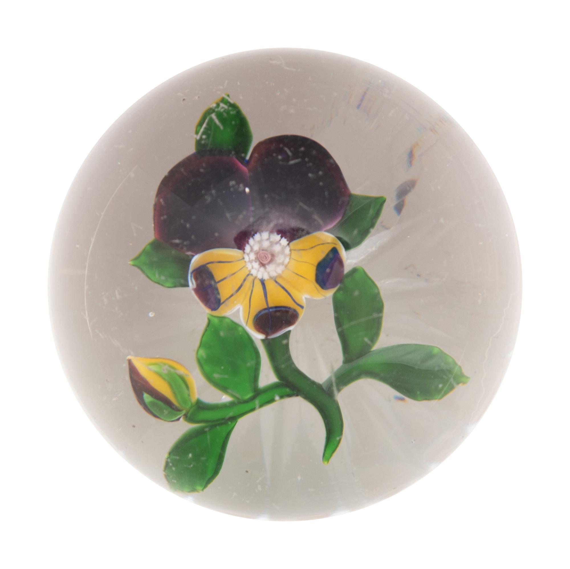 A Baccarat Pansy and Bud Glass Paperweight
