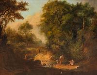 Wooded Landscape with a Stream and Firsherman