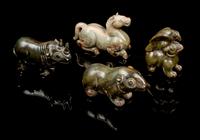Four Hardstone Figures Height 4 1/2 inches.