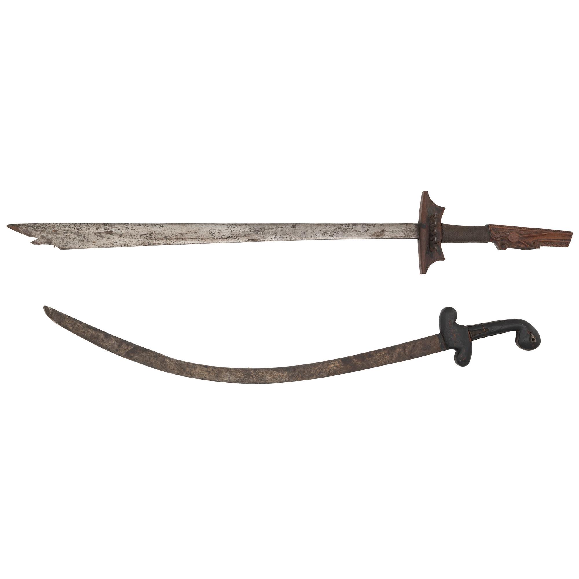 Lot of Two Ethnographic Swords: A Malayan Kampilan and Turkish Kilij