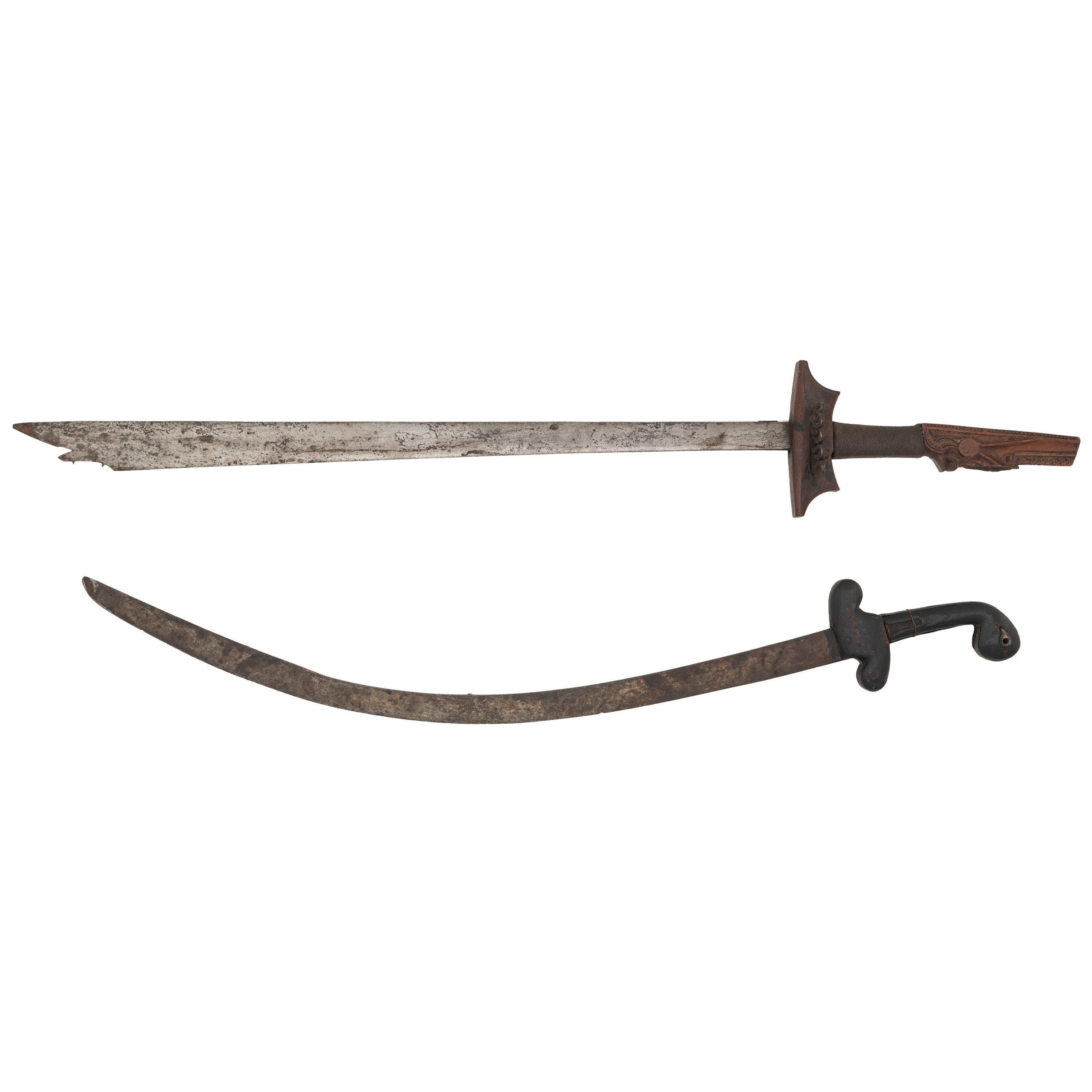 Lot of Two Ethnographic Swords: A Malayan Kampilan and Turkish Kilij
