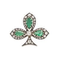 VICTORIAN, SILVER-TOPPED GOLD, DIAMOND AND EMERALD THREE LEAF CLOVER BROOCH
