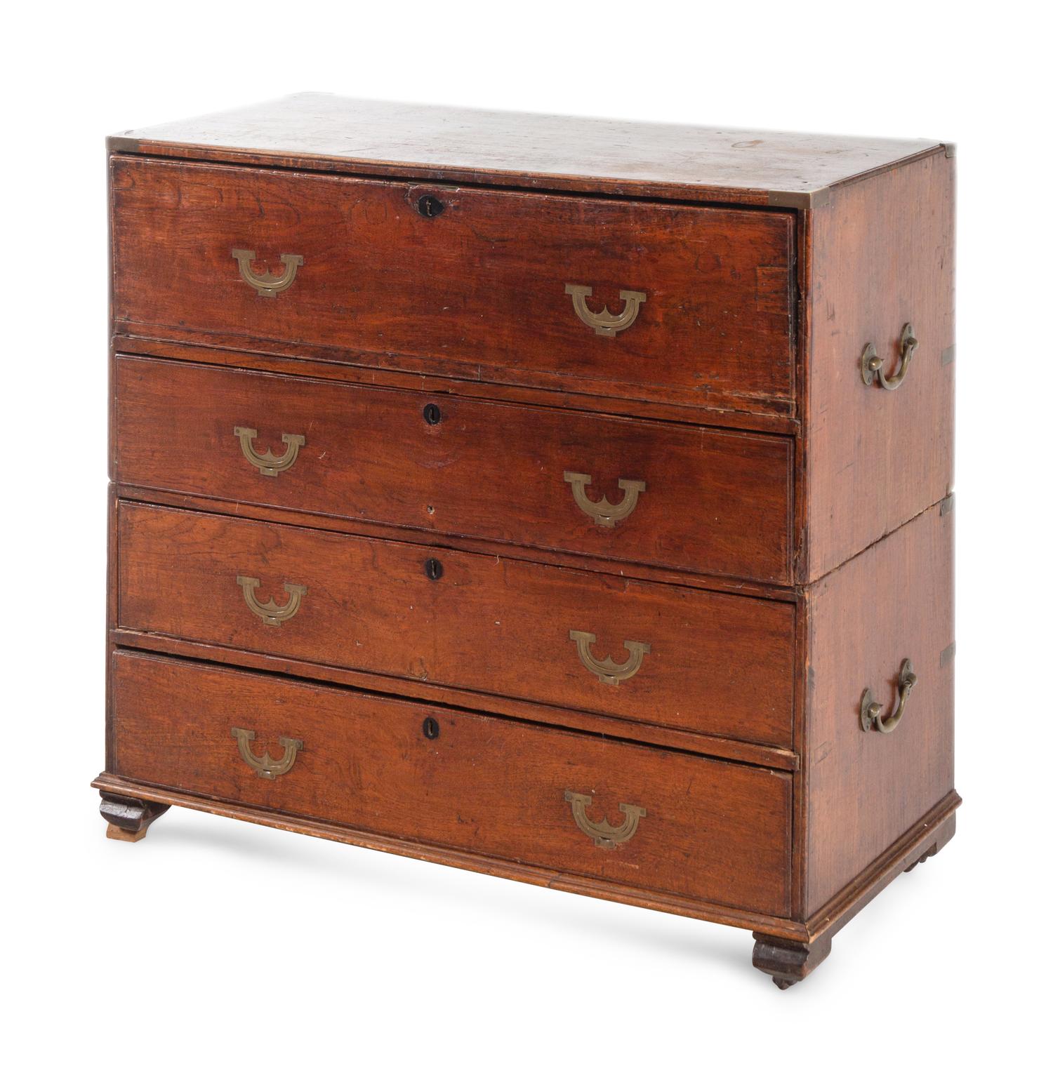 An English Brass Mounted Elm Campaign Desk