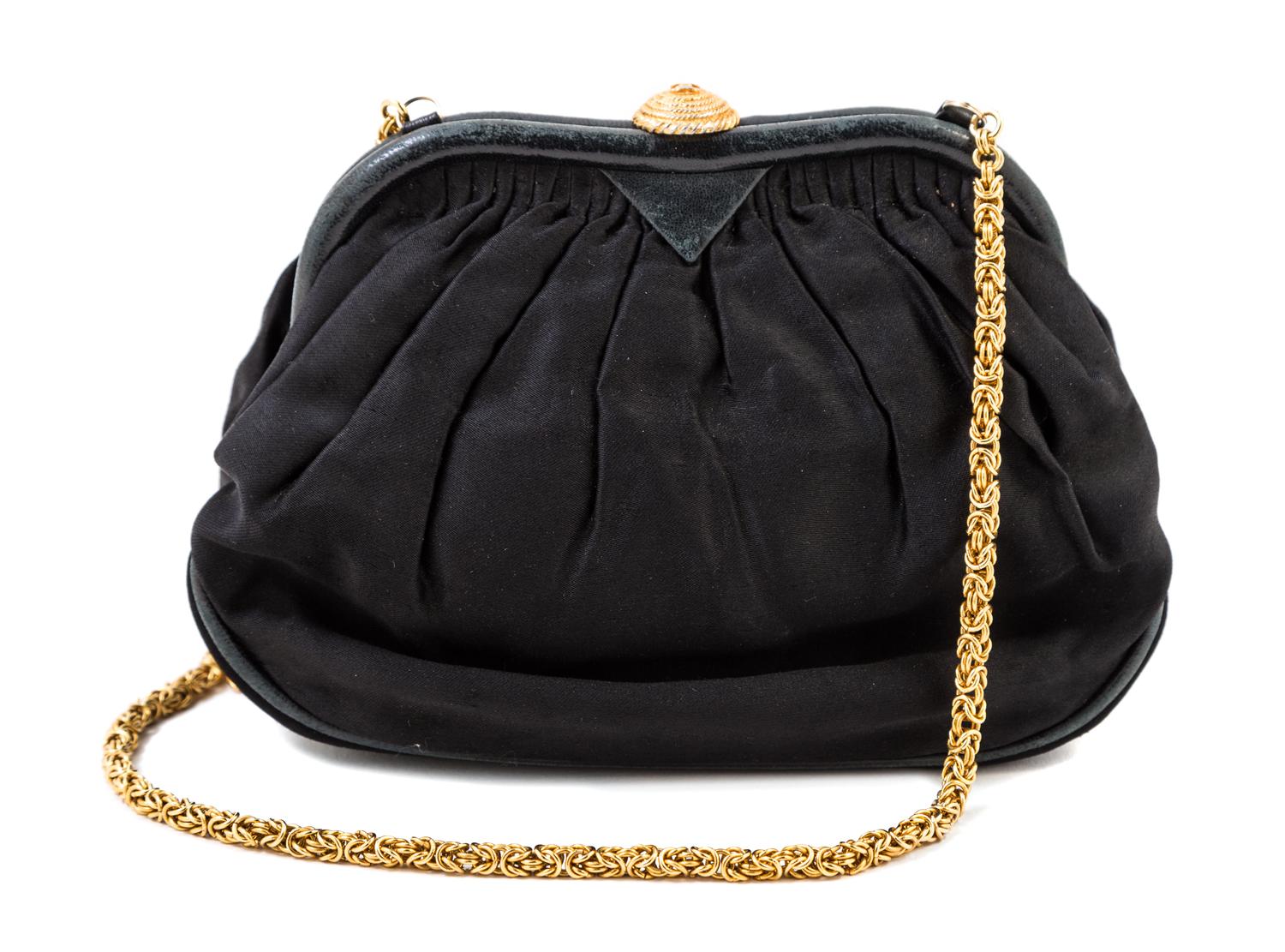 A Chanel Black Vintage Silk Evening Bag, 8" x 6" x 2".