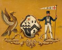 An English Painted Coach Panel with a Coat of Arms