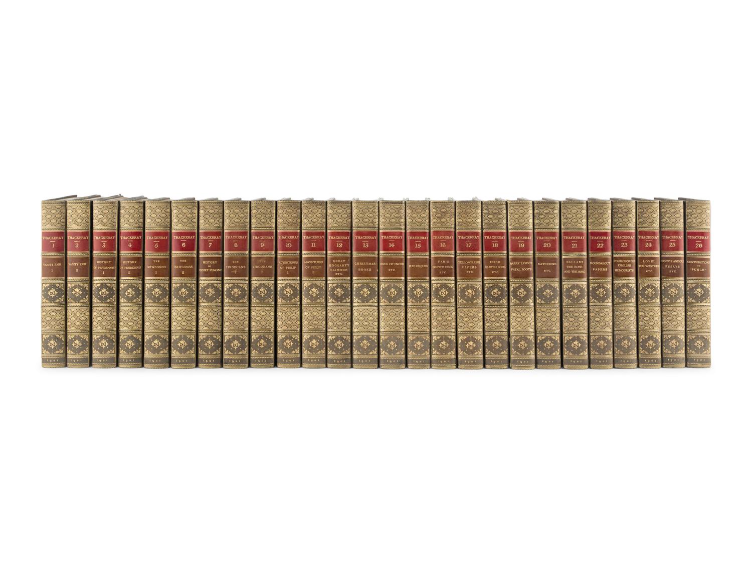 [BINDINGS]. THACKERAY, William Makepeace (1811-1863). The Works . London and Philadelphia: Smith, Elder & Co., and J.B. Lippincott Company, 1901.