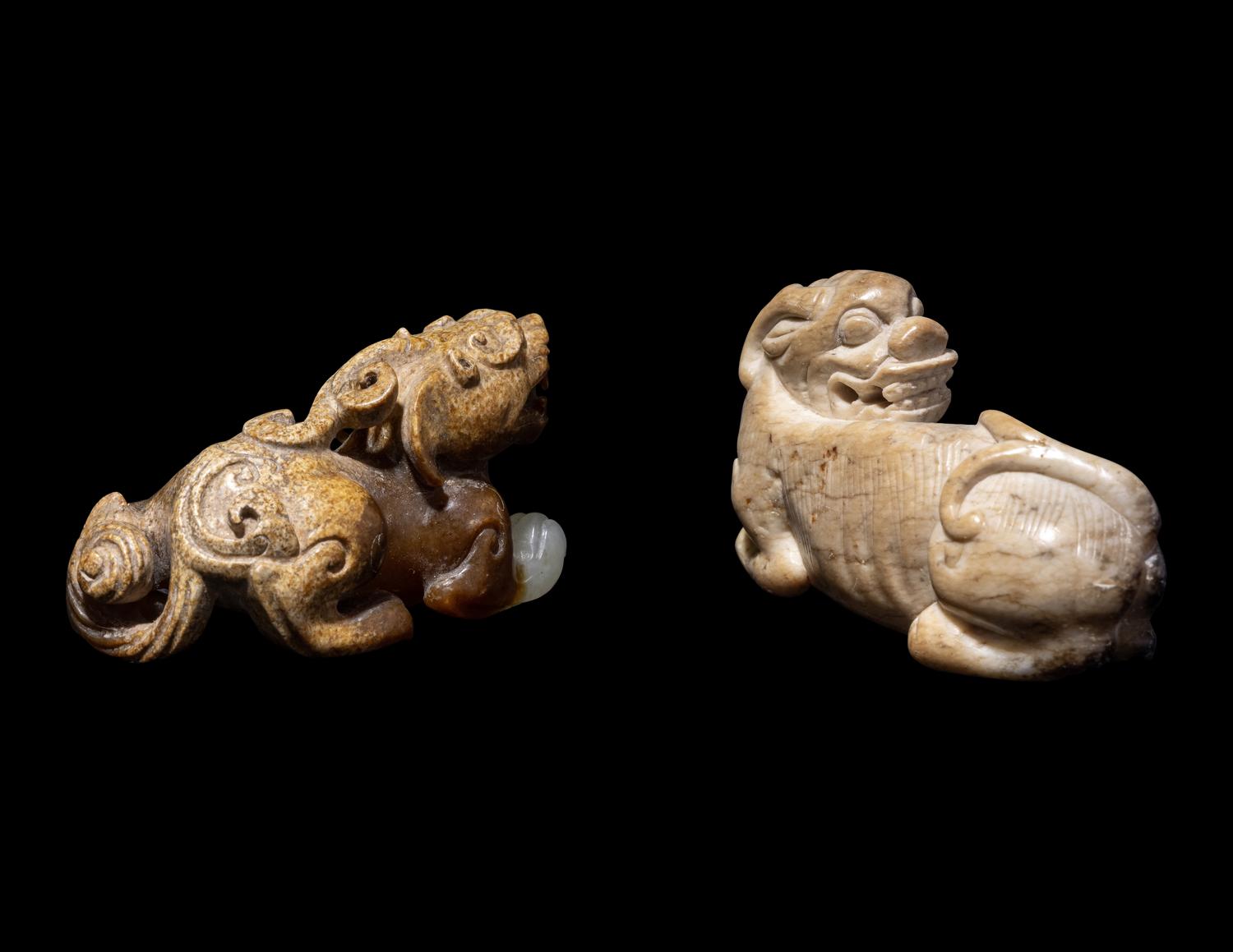 Two Chinese Jade Figures of Mythical Beasts