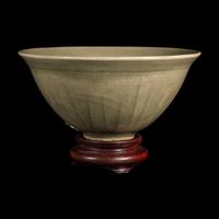 A Small Chinese Yaozhou-Style Celadon Glazed 'Dragon Fish' Bowl, Possibly Northern Song Dynasty 或為北宋 耀州窯模印雙魚碗