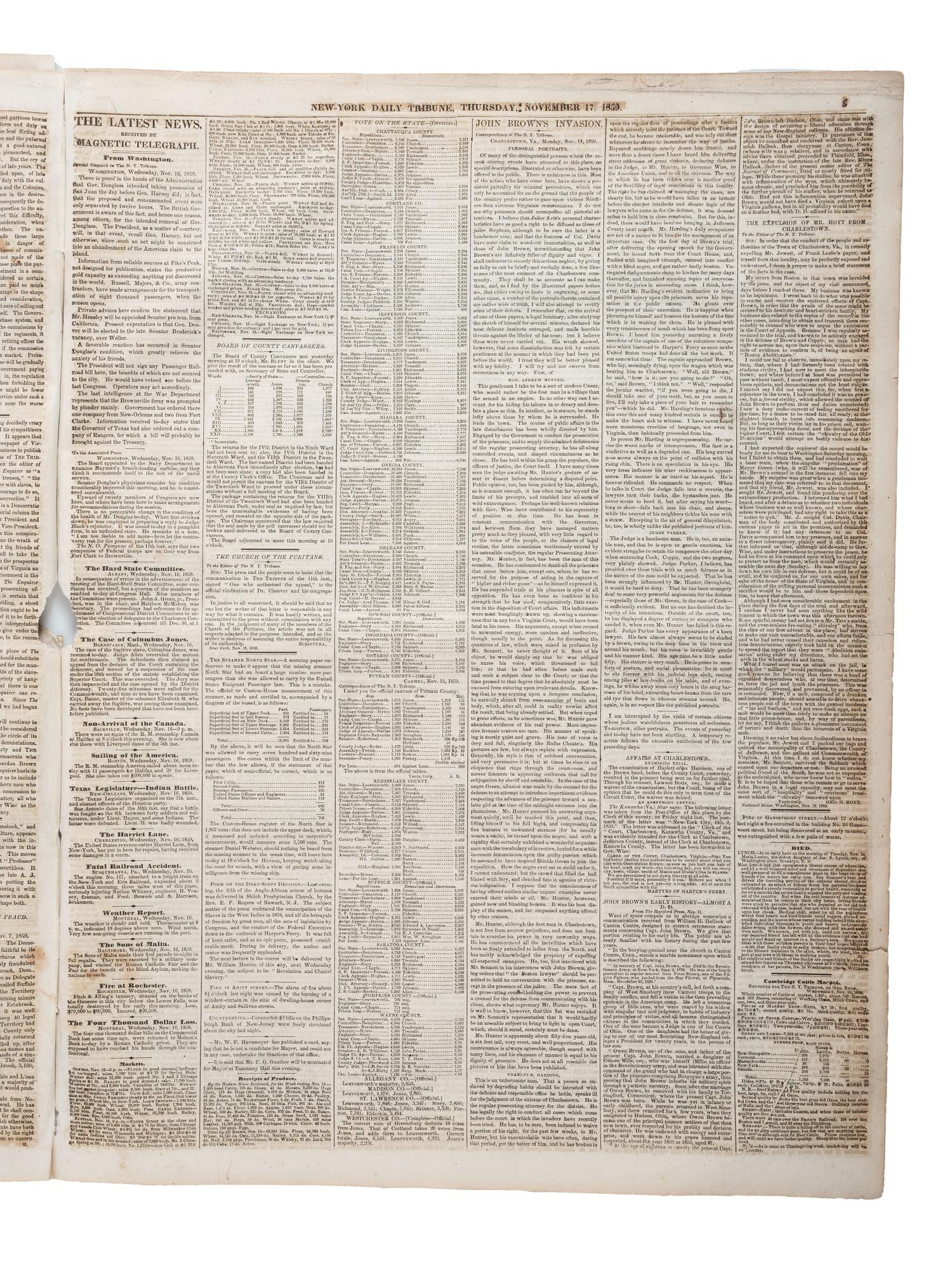 A group of 7 newspapers containing reports of John Brown and Harper's Ferry.