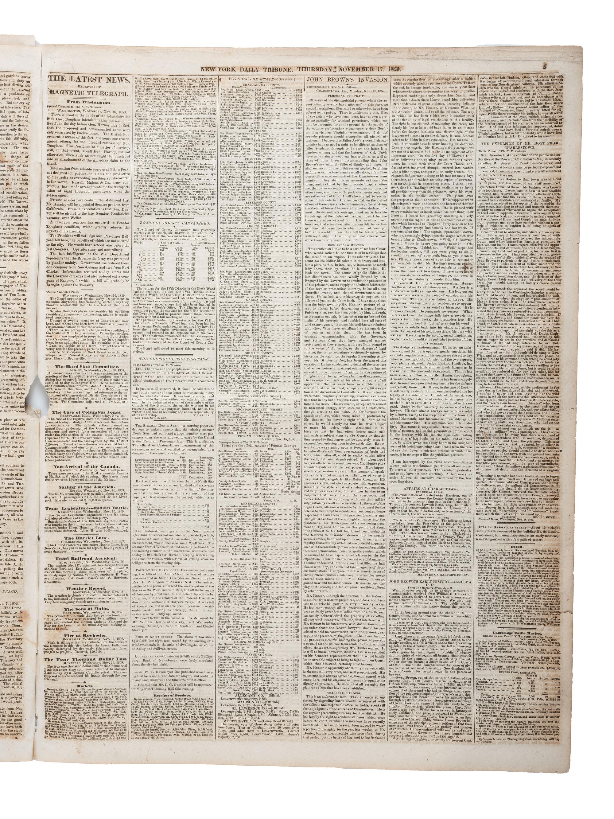 A group of 7 newspapers containing reports of John Brown and Harper's Ferry.