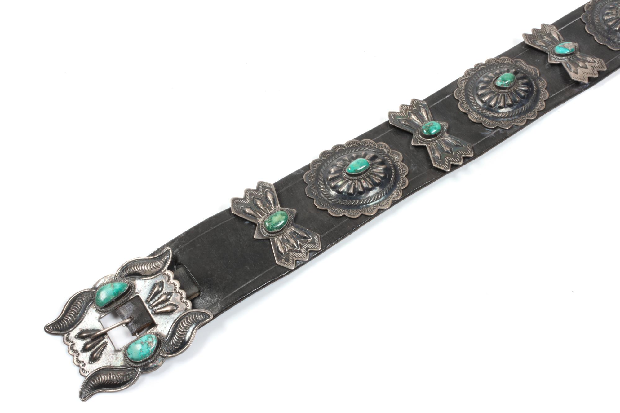 Navajo Turquoise and Silver Concho Belt Length 43 inches