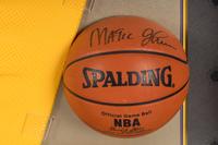 An Upper Deck Authenticated Magic Johnson Multi Signed Autograph Los Angeles Lakers Shadowbox Display,