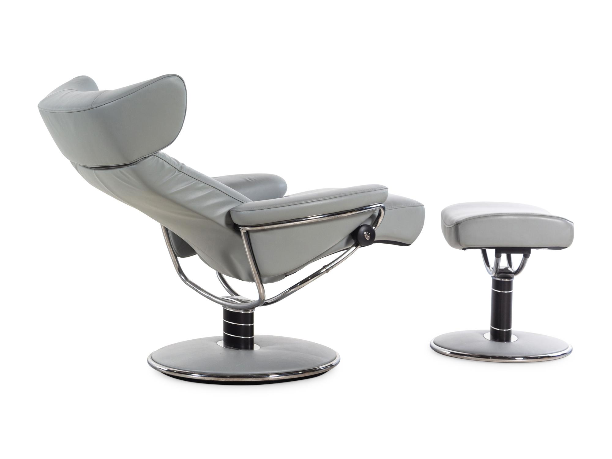 A Contemporary Italian Chrome-Finished Leather Lounge Chair and Ottoman
