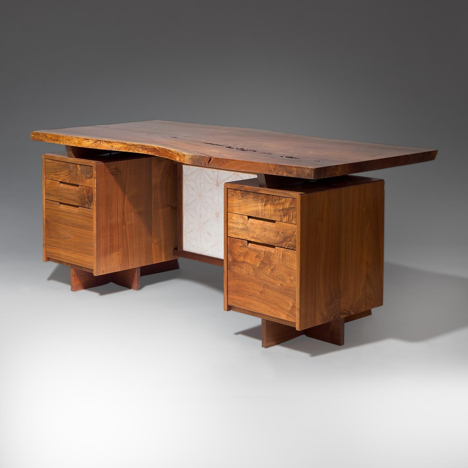 Double-pedestal desk with Asa-No-Ha panel, 2010 Nakashima Studio, USA